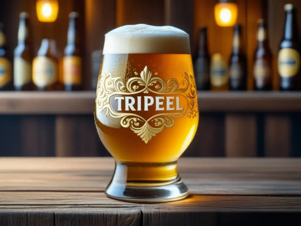 Cerveza Tripel dorada con detalles intrincados y burbujas, evocando sofisticación - kits cerveza internacional