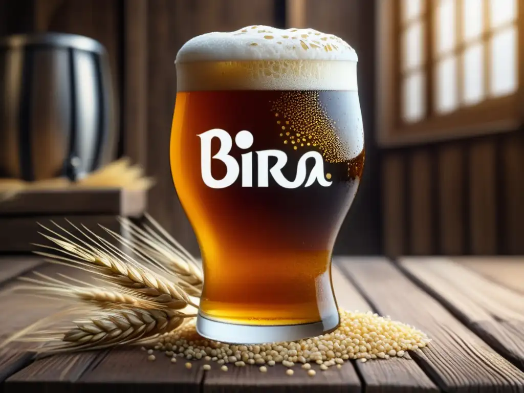 Buğday Bira turca en vaso de cristal dorado con espuma y trigo alrededor