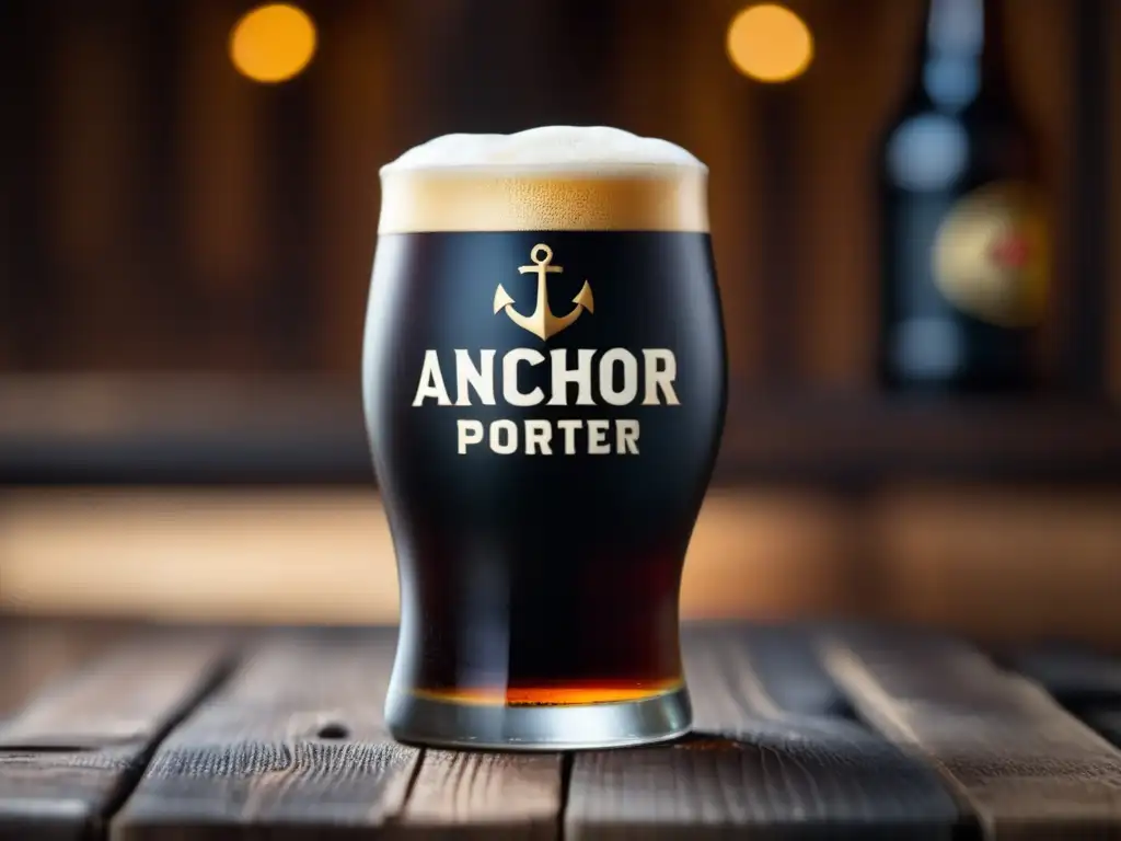 Cerveza Anchor Porter, color oscuro y espuma cremosa