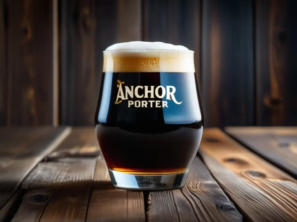 Cerveza Anchor Porter en vaso de vidrio, color oscuro y espuma cremosa - American Porter