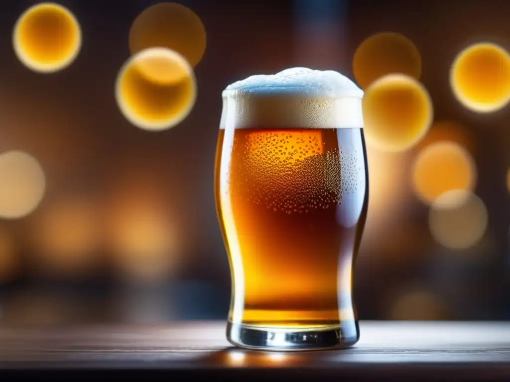 Cerveza artesanal en vaso con burbujas, condensación y bokeh - Bares en Santiago