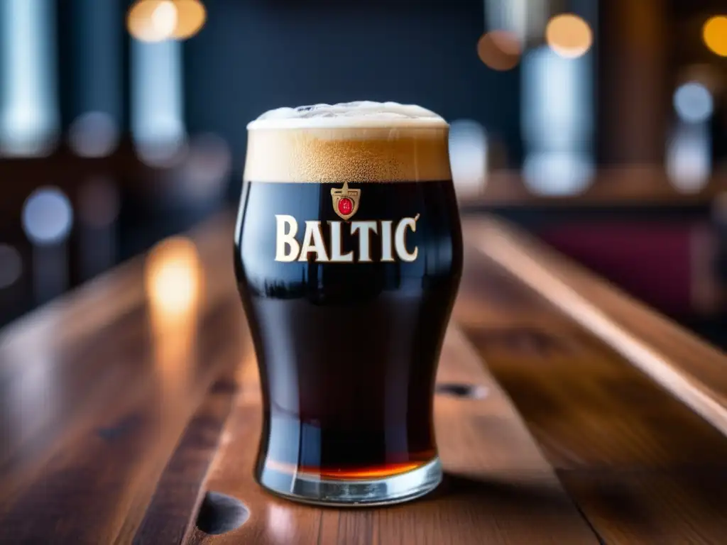 Imagen detallada de un vaso de Baltic Porter, con color marrón oscuro y espuma cremosa