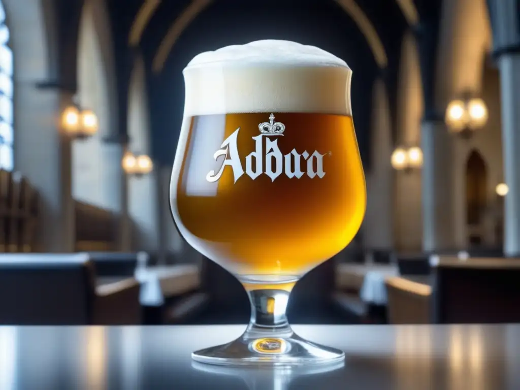 Vaso de cerveza de abadía belga, dorada y espumosa - Viajes a Bélgica