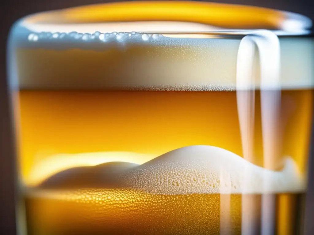 Cerveza con espuma cremosa y burbujas brillantes