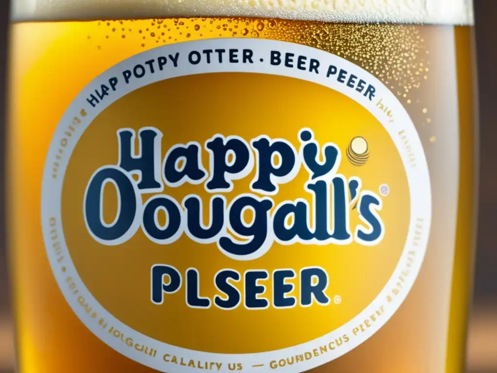 Una copa de cerveza Dougall's Happy Otter Pilsner se destaca con su color dorado y burbujas efervescentes, reflejando elegancia y frescura