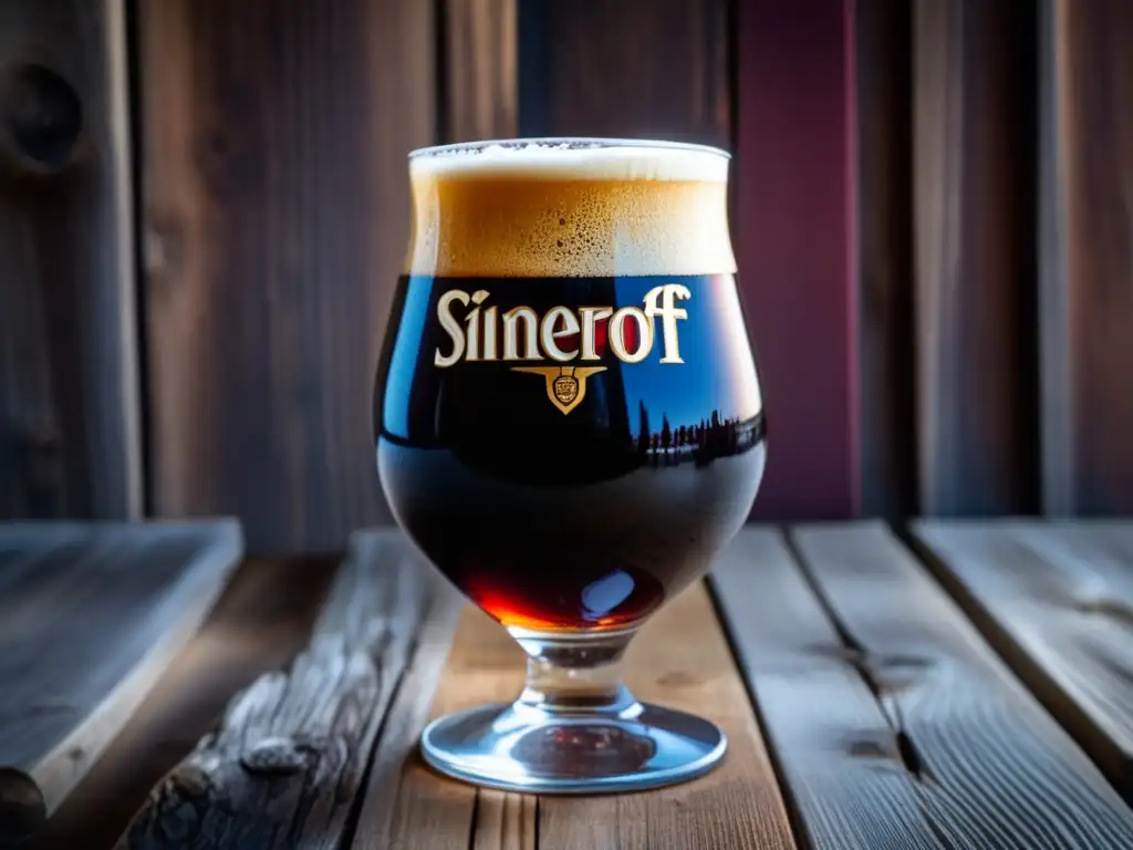 Cerveza Sinebrychoff Porter en vaso, color mahogany con espuma cremosa y burbujas de carbonatación