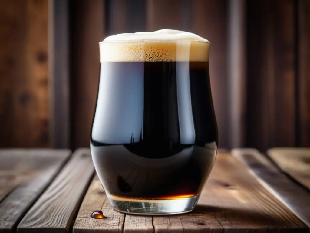 Vaso de cerveza negra irlandesa con carbonatación natural