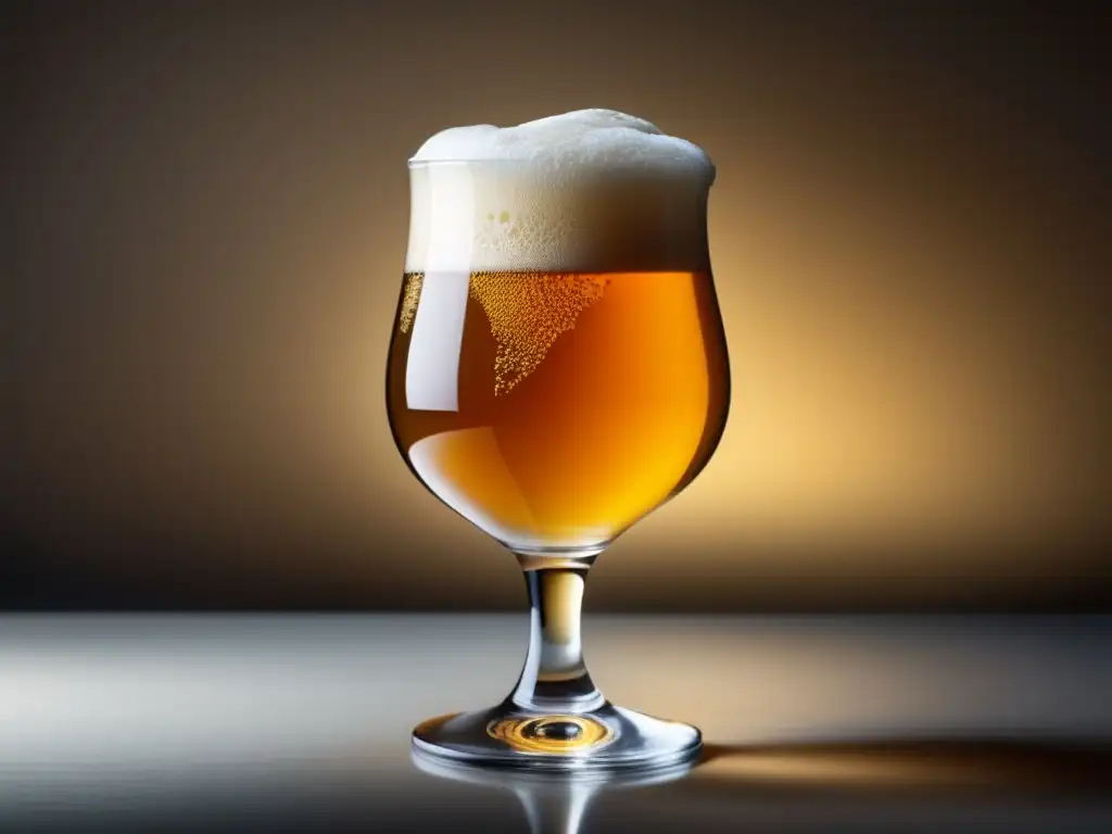 Vaso de cerveza tulipán dorada IPA o Pale Ale resaltando su elegante diseño y detalles sutiles