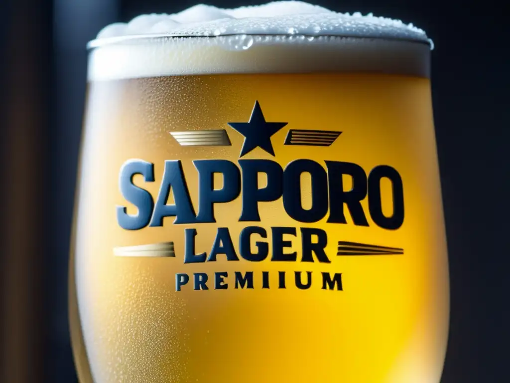 Cerveza Sapporo Premium Lager, cristalina y refrescante, con espuma blanca y burbujas elegantes