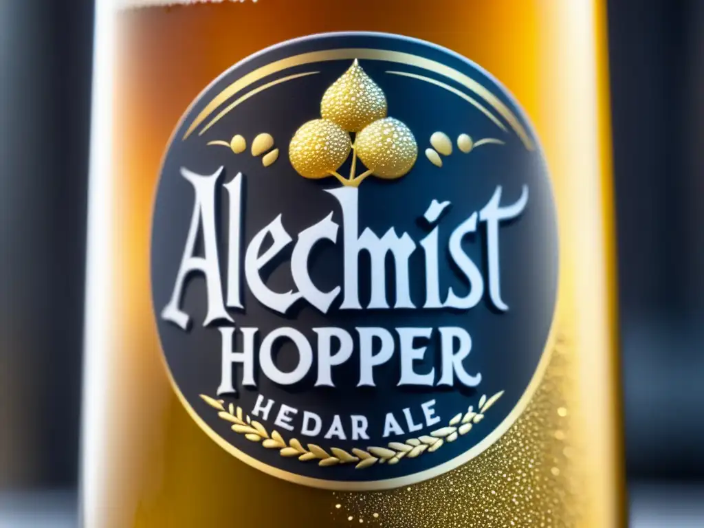 Imagen de vaso de cristal con The Alchemist Heady Topper Sour Ale, resaltando su tono dorado y burbujas blancas