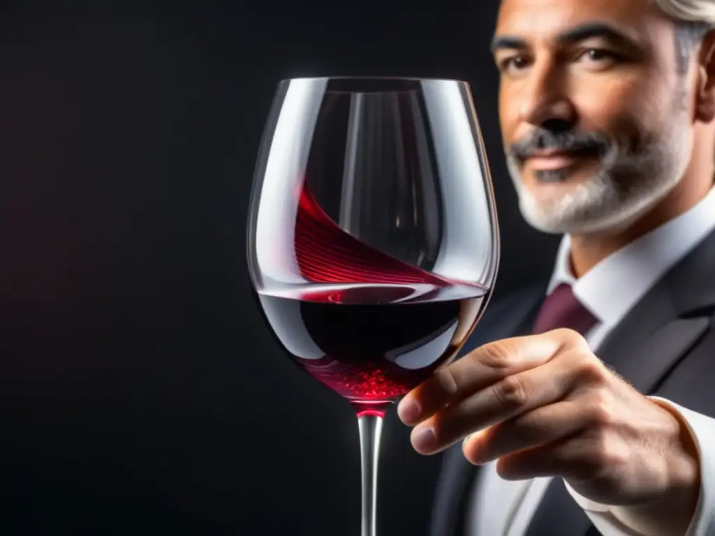 Sommelier realizando rituales de servicio con vino rojo -