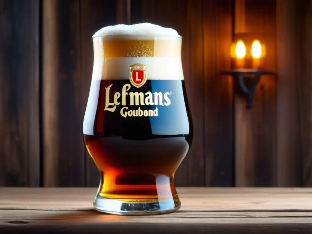 Cerveza Liefmans Goudenband, Oud Bruin belga, en vaso de vidrio -