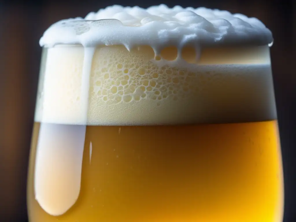 Cerveza de trigo alemana con espuma cremosa, burbujas y condensación