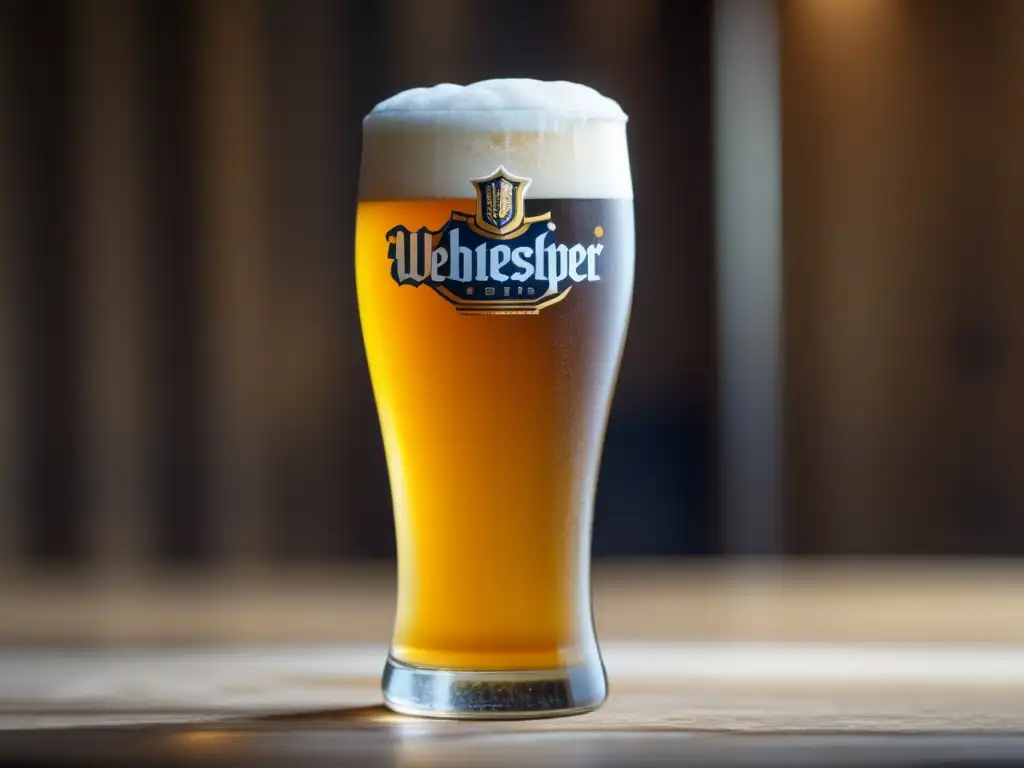 Cerveza Hefeweizen dorada en vaso Weizen con detalles ultradetallados