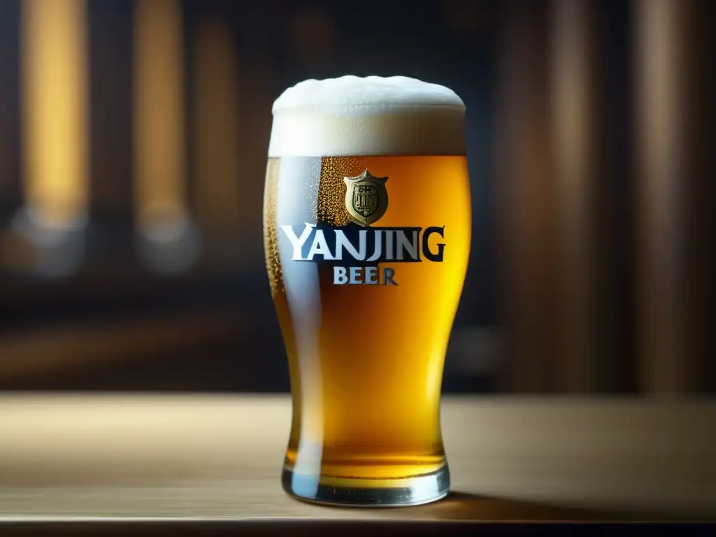 Cerveza Yanjing dorada y burbujeante Cerveza Yanjing: refrescante, dorada y espumosa